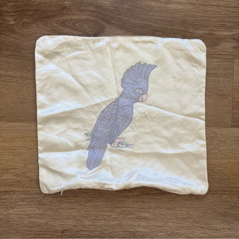 Cockatoo Silk Satin Throw Pillow Cover Cream Lavender Light Purple Decor 14x13